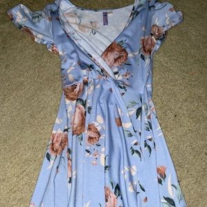 Blue tied flower flowy mini dress